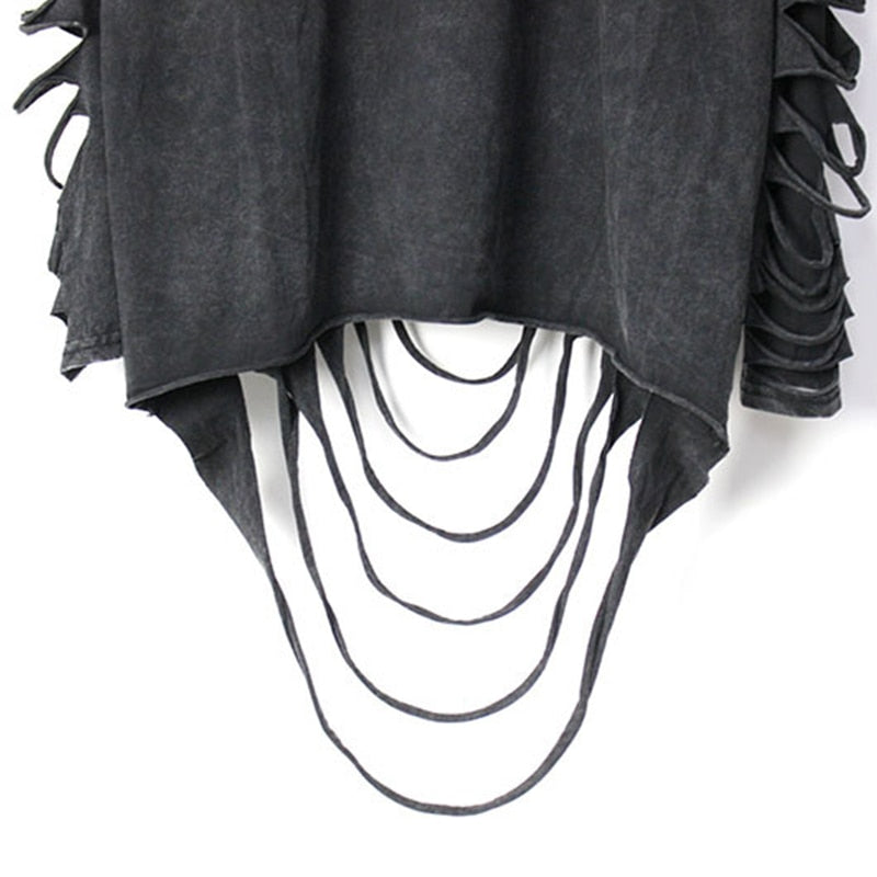 Punk Dark Gray Tassel Woman Long Sleeve T-Shirt