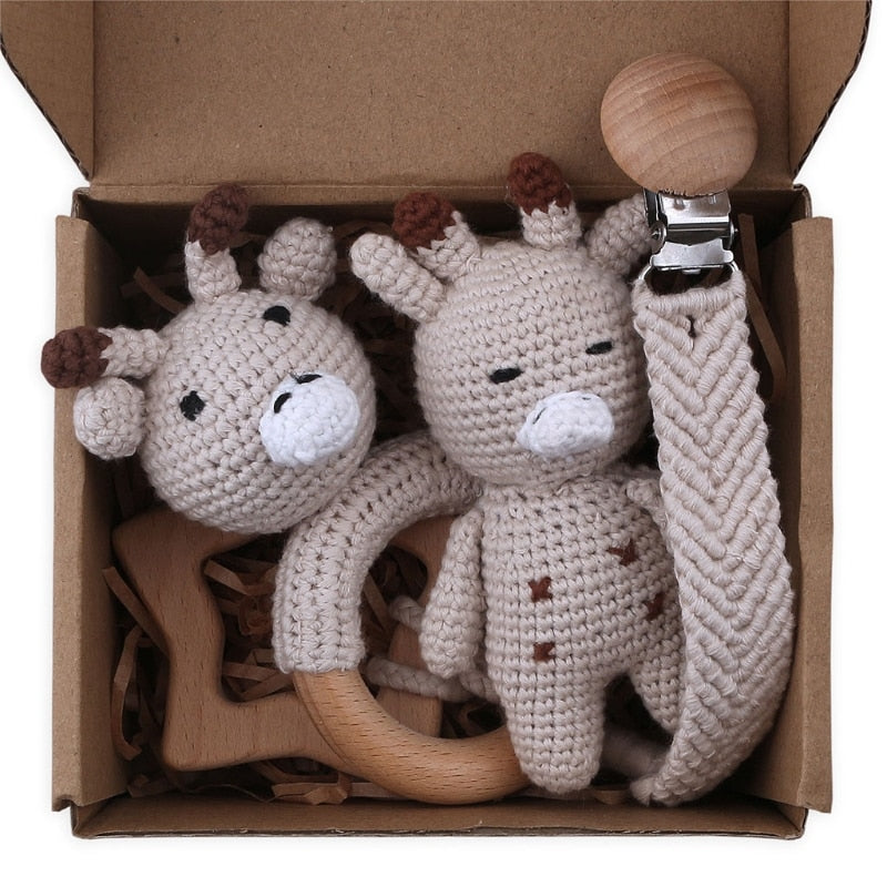 Wooden Baby Rattle Toy Set - Beech Wood and Cotton - Cultivate Grasping Skills - Interactive and Educational