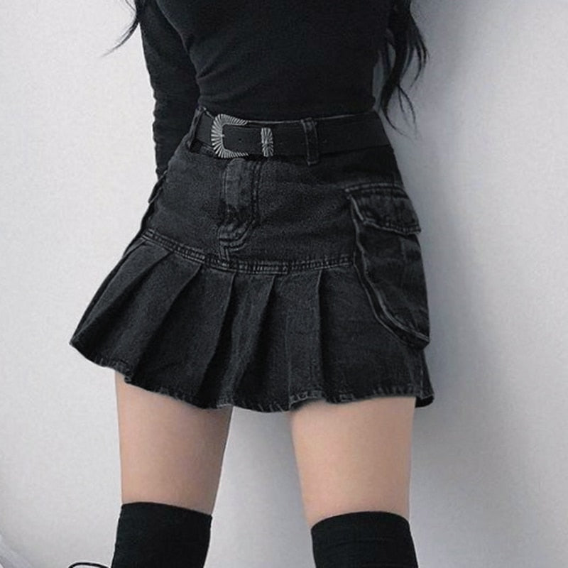 Vintage Pleated Denim Skirt