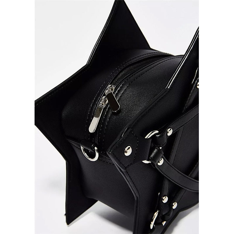 Dark Gothic Pentagram Black Leather Shoulder Bag