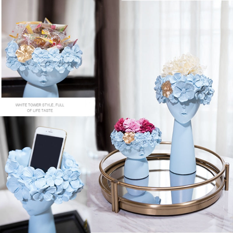 Nordic Home Decoration Resin Vase Statue Sculpture Makeup Brush Holder Storage Box Pen Holder Creative Flower Pot Art Supplies