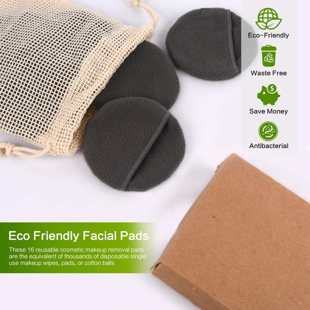 Charcoal Bamboo Makeup Remover Pads - Reusable Four Layer Face Pads for Face, Eye, Lips - Eco-Friendly & Gentle Cleansing - 14/20 Pack