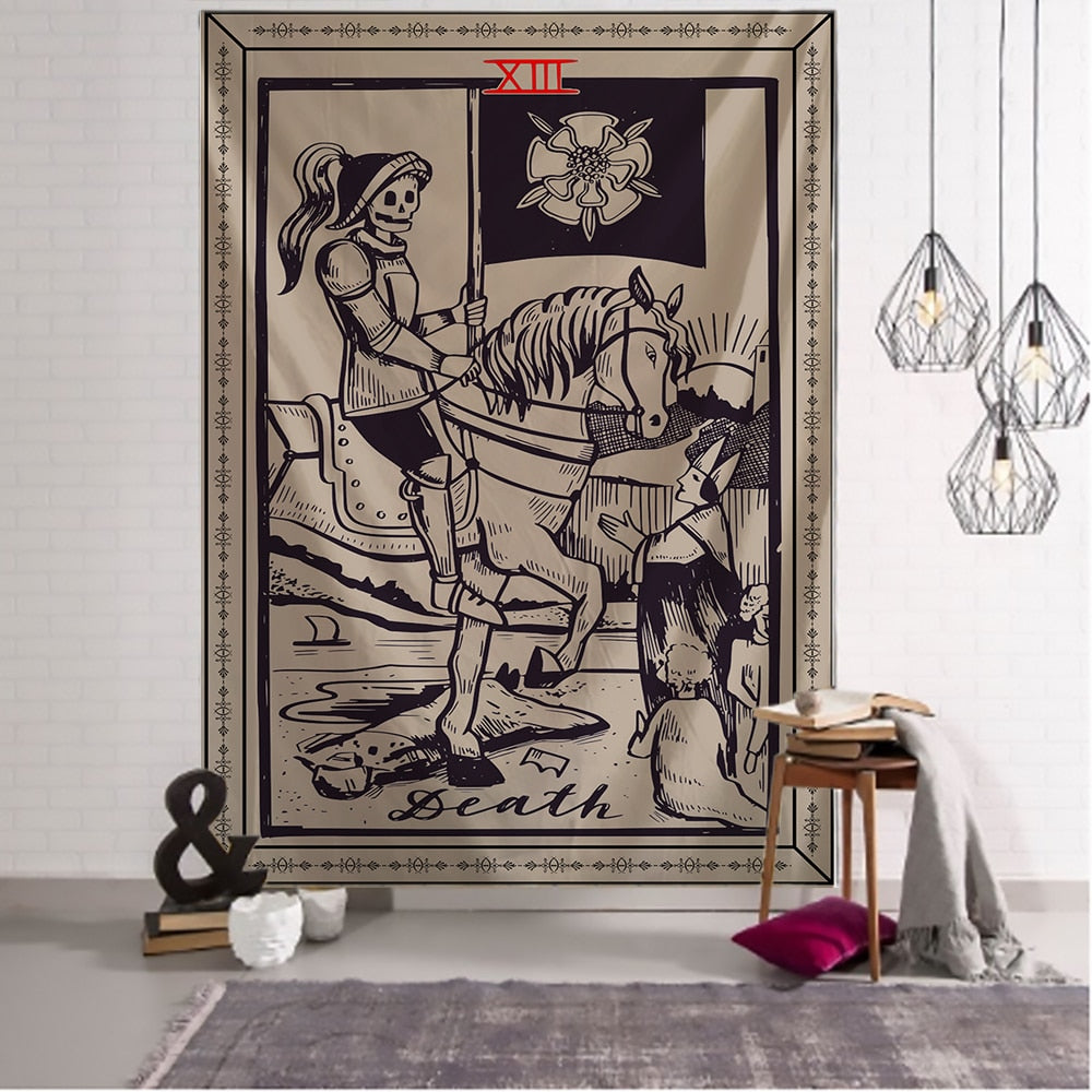 Myth Illustration Tarot Tapestries - Dark Witchcraft Room Decoration with Astrology Design
