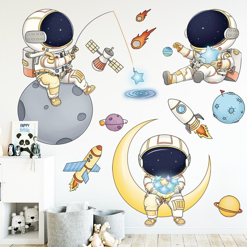 Cartoon Astronaut Space Planets Wall Stickers