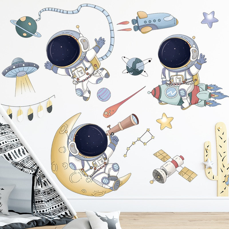 Cartoon Astronaut Space Planets Wall Stickers