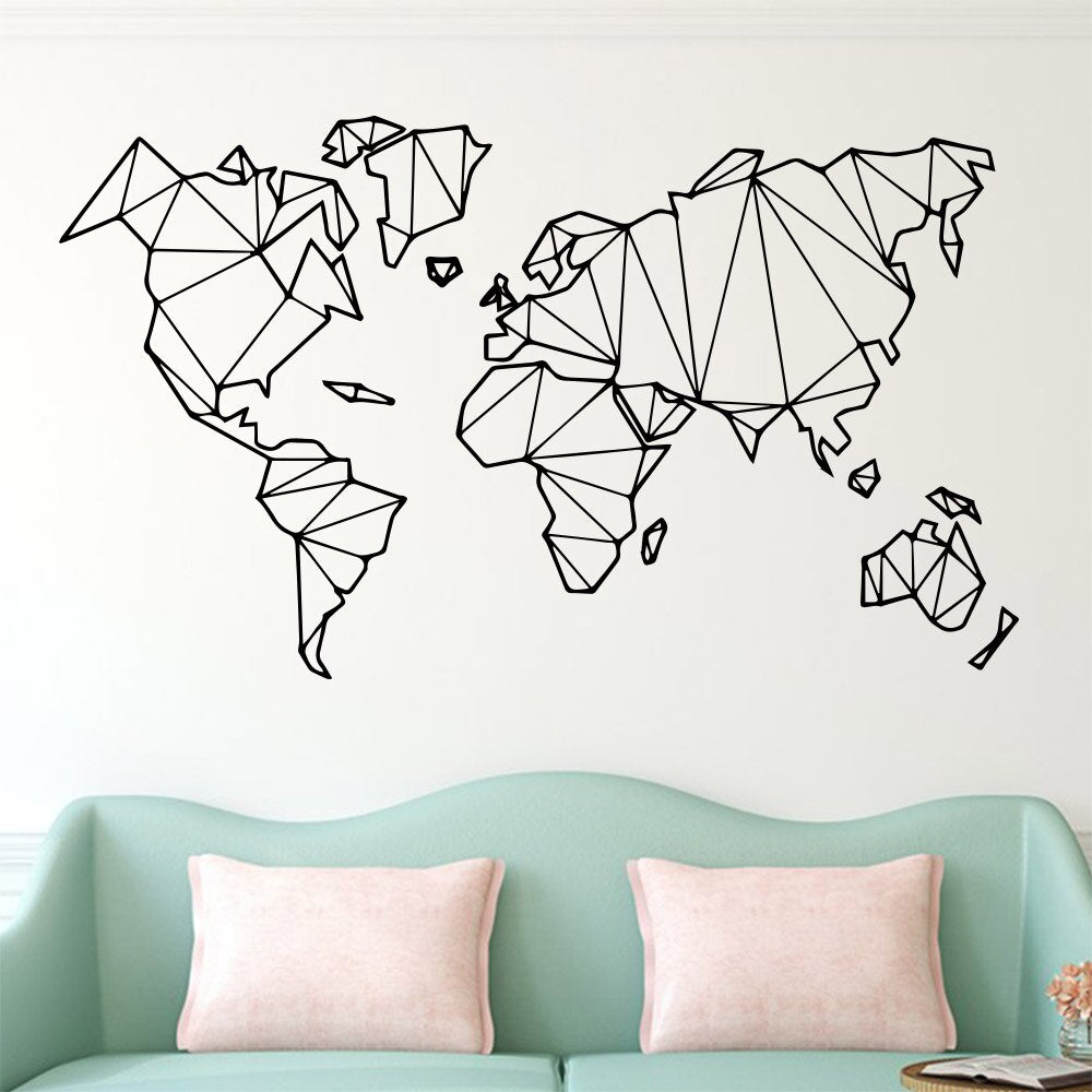 Large Size Geometric World Map Wall Sticker Vinyl Mural for Home Decor