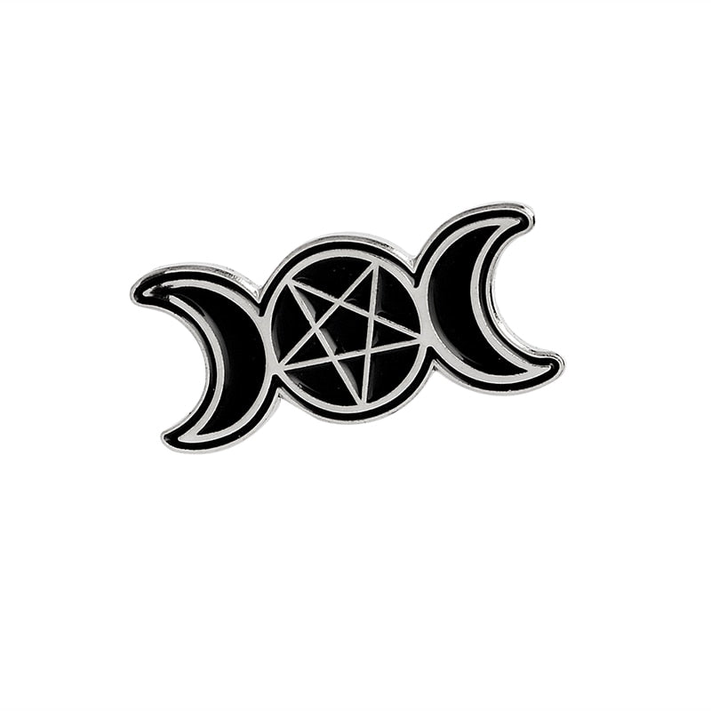 Witch Wizard Magic Book Tarot Hat Ball Triple Moon Brooch Dark Punk Halloween Metal Enamel Pins For Women Men Fashion Jewelry