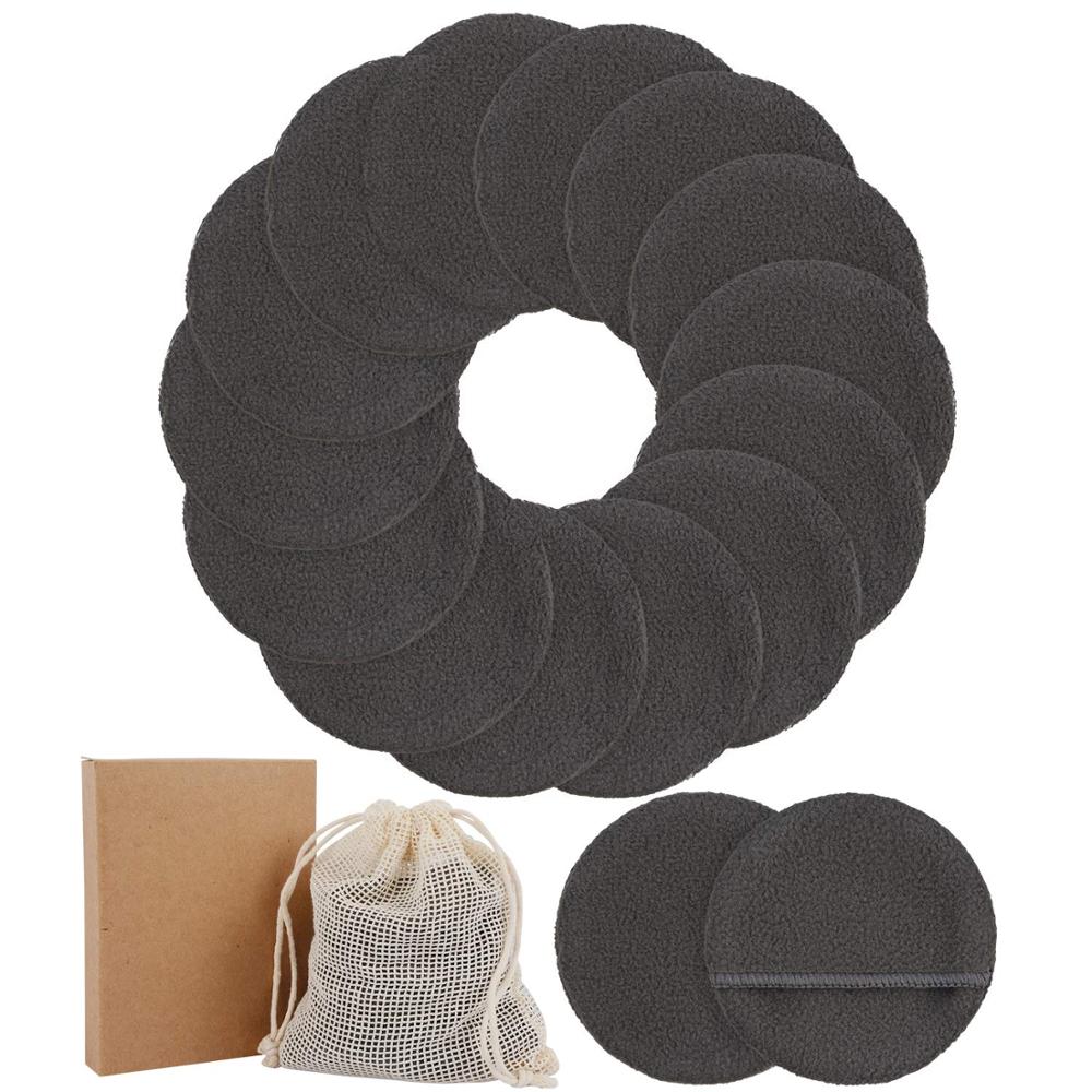 Charcoal Bamboo Makeup Remover Pads - Reusable Four Layer Face Pads for Face, Eye, Lips - Eco-Friendly & Gentle Cleansing - 14/20 Pack