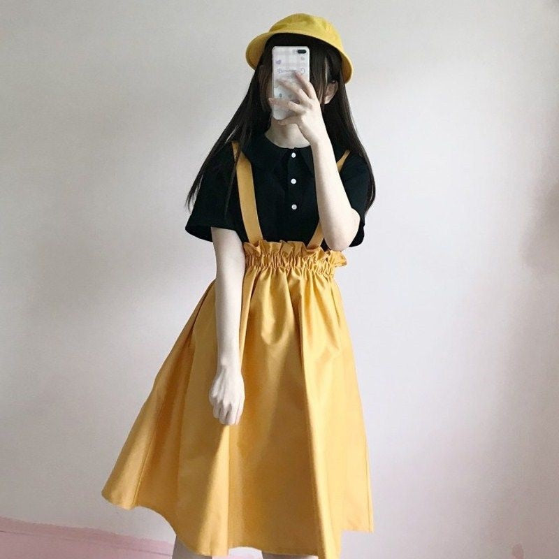 Women Skirts High Waist Style Dark Vintage Ruffle Long A-line Skirts