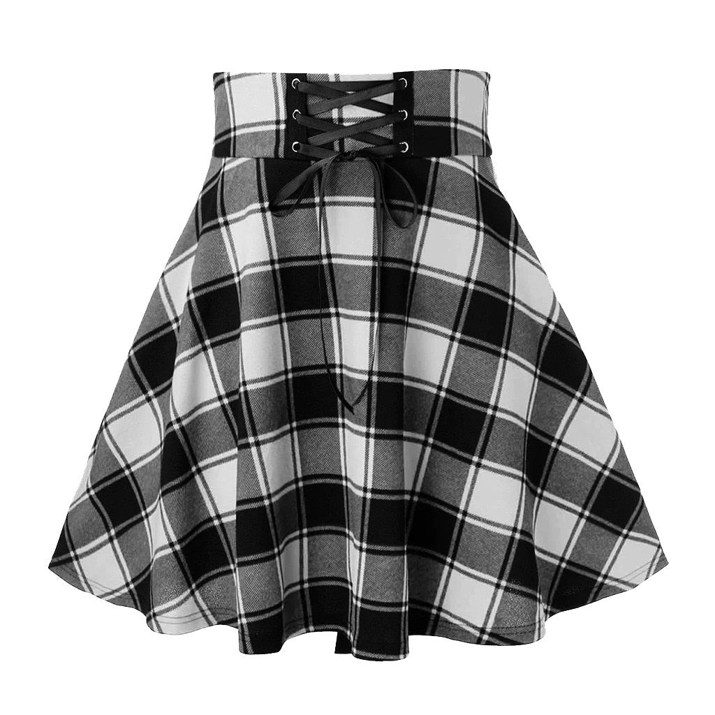 Black Pleated Plaid Skirt