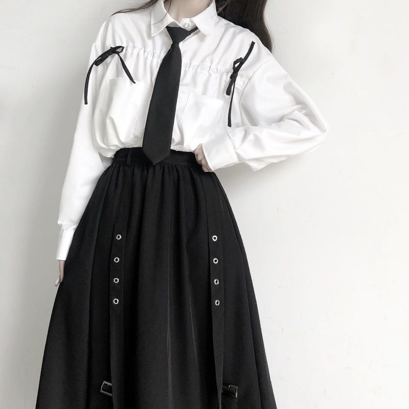 Women Skirts High Waist Style Dark Vintage Ruffle Long A-line Skirts