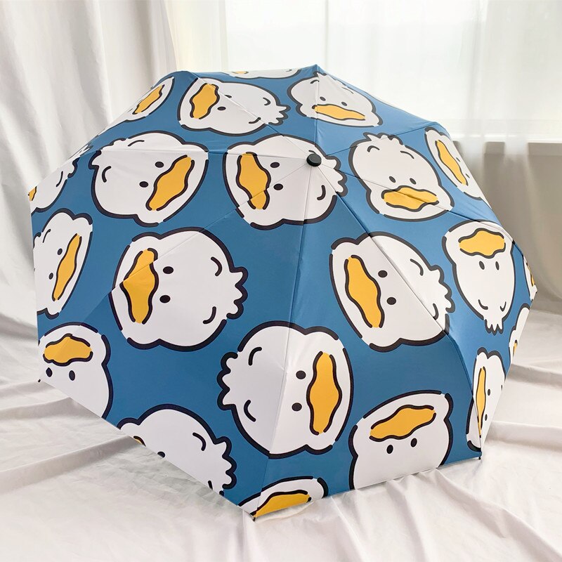 Cute Mini-Automatic Duck Patterns Sun and Rain Umbrella