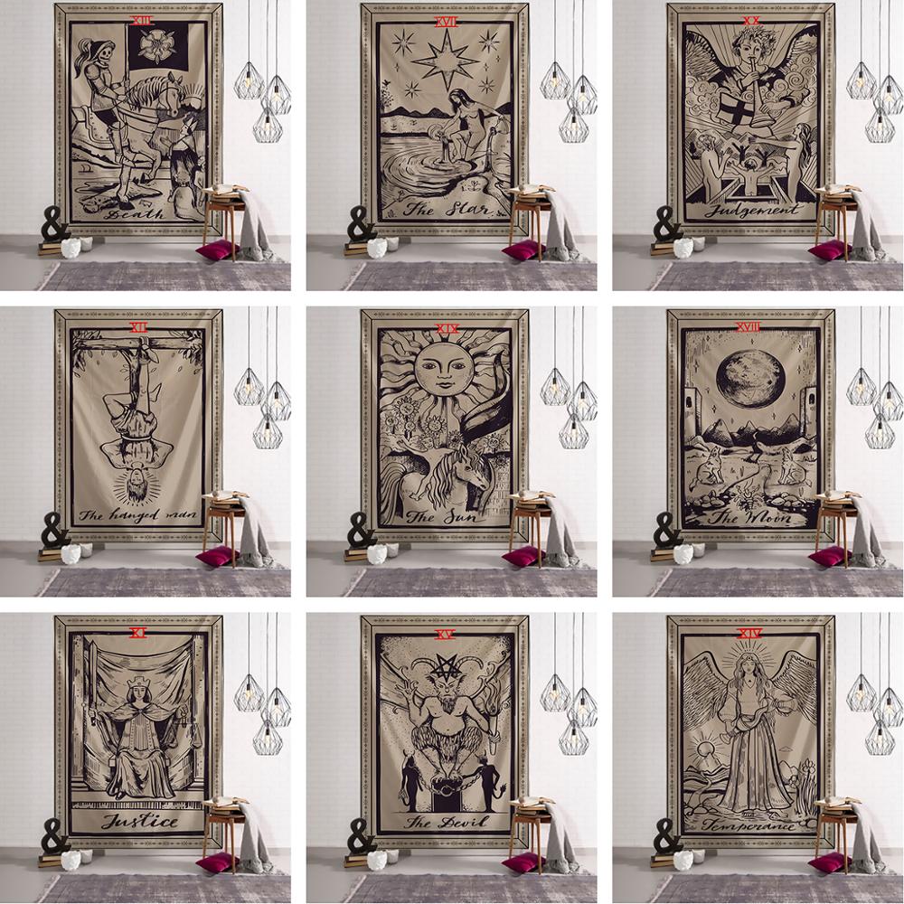 Myth Illustration Tarot Tapestries - Dark Witchcraft Room Decoration with Astrology Design