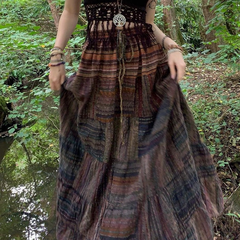 Fairycore Vintage High-Waisted Midi Skirt