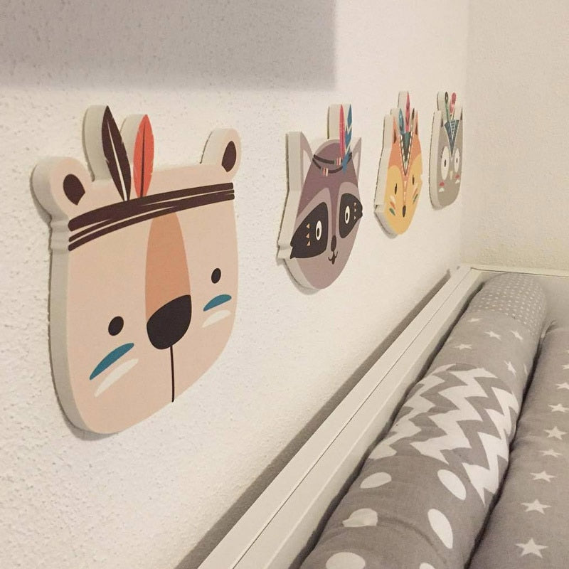 Nordic Nursery Room Decor Animals Fox Bear 3D Wall Stickers For Kids Rooms Wall Stickers Animals Nordic Fox FeatherWall Stickers