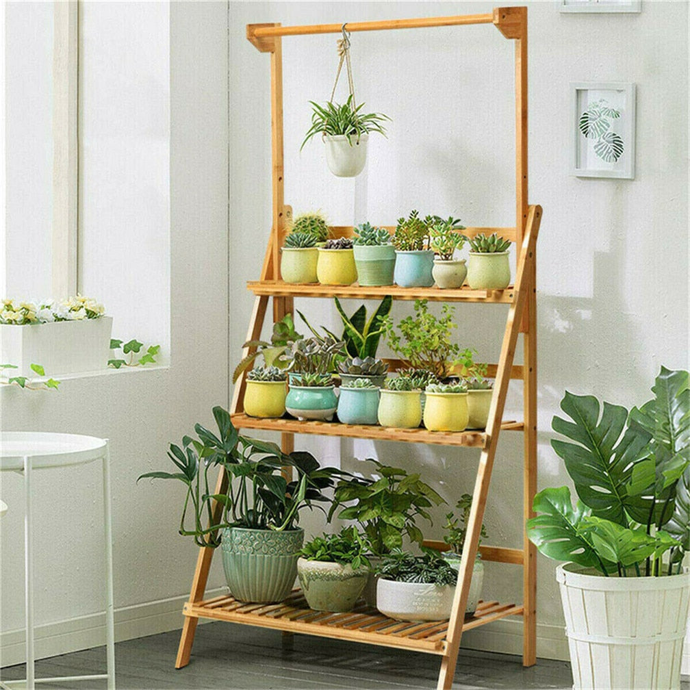 Bamboo 3-Tier Ladder-Shape Plant Stand