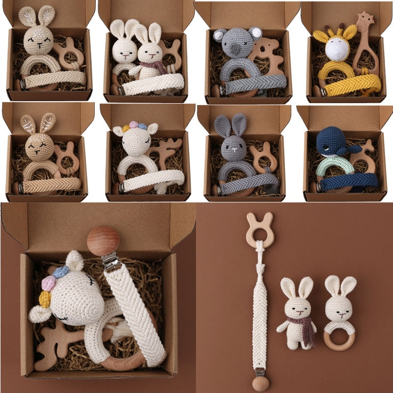 Wooden Baby Rattle Toy Set - Beech Wood and Cotton - Cultivate Grasping Skills - Interactive and Educational